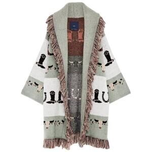 Zara Western Fringe Cardigan Sweater Horse Womens Large Boho Equestrian Knit